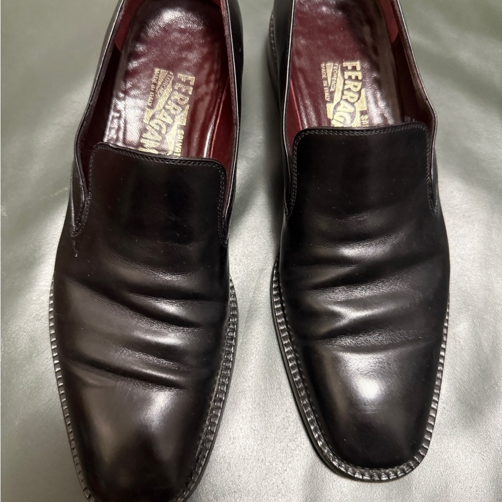 Salvatore Ferragamo Black Leather Slip-On Loafers